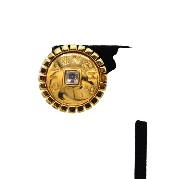 Givenchy Vintage Logo Earrings Crystal Block Letter Button Gold Signed 80s BinAF - Picture 6 of 12